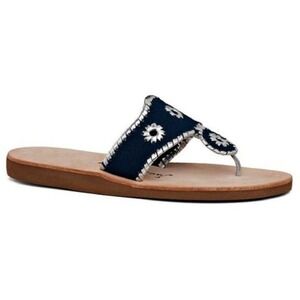 Jack Rogers Navy Silver Leather Sandals Sz 7 Vacay Resort Wear Summer Coastal